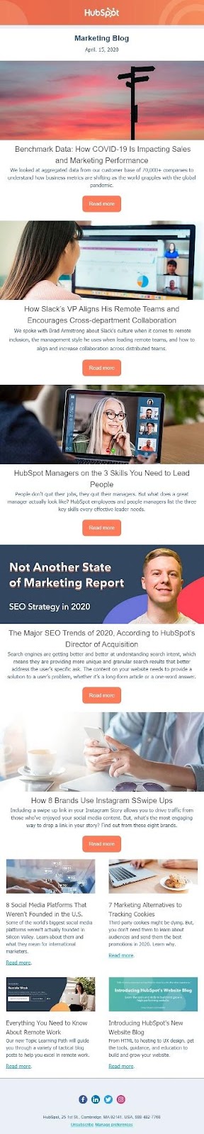 Esempio di newsletter di HubSpot