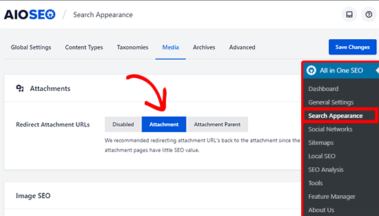 Redirecionar URLs de anexos de mídia no AIOSEO