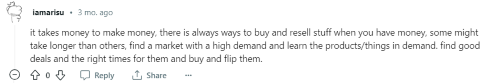 A person on Reddit saying they learned how to make 10k fast by reselling items. 