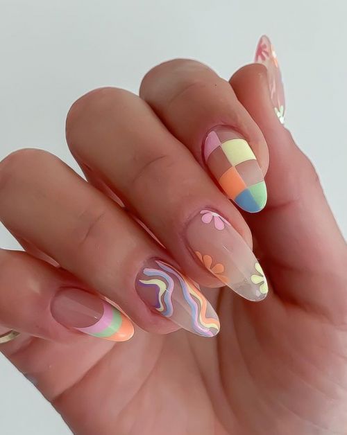 Mix and match pastel nail art for summer nails