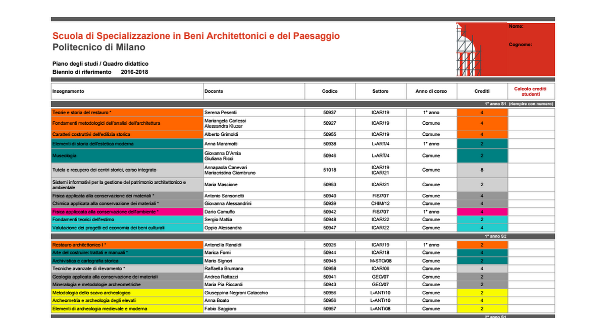 Lm 39 Pegaso Piano Di Studi Piano degli studi 2016-2018.xlsx - Google Sheets