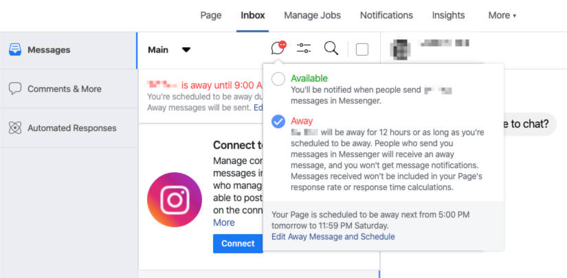Toggling the Messenger platform to away from the Main toolbar
