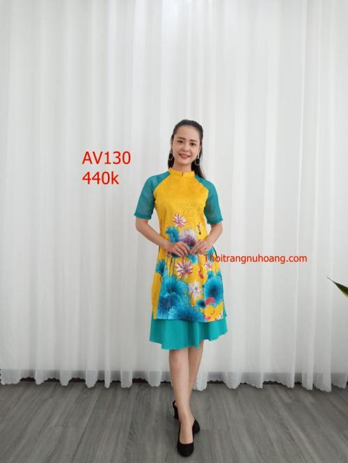 SET ÁO DÀI CÁCH TÂN GẤM HOA SEN CAO CẤP AV130