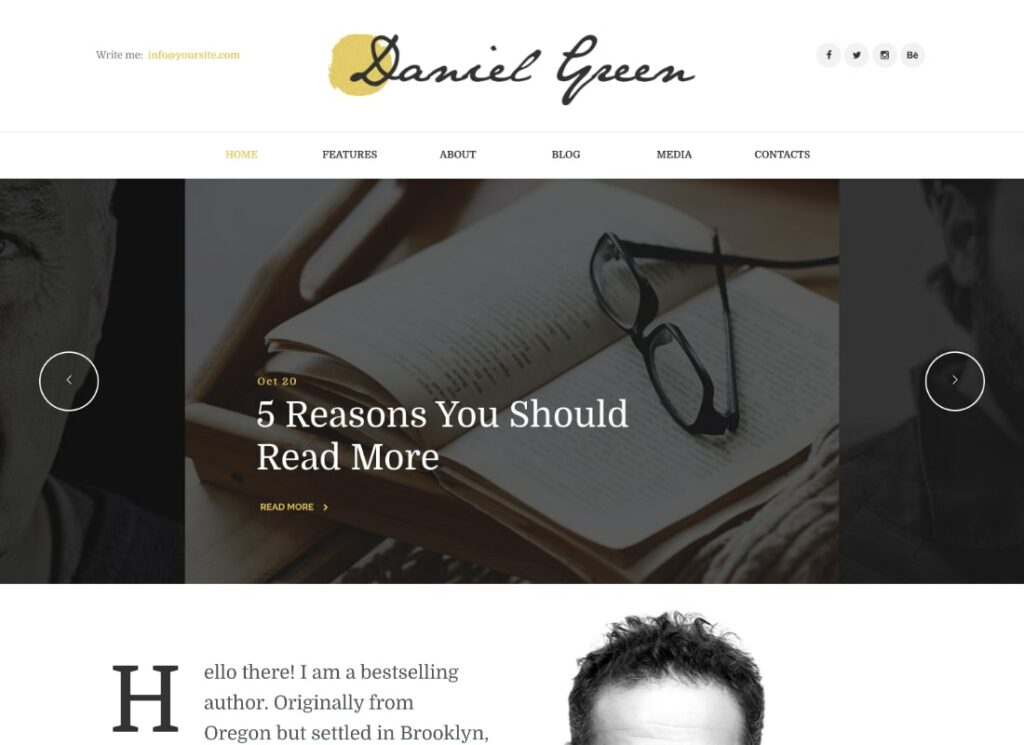 Daniel Green |  Blog untuk Penulis dan Jurnalis dengan Tema WordPress Toko Buku