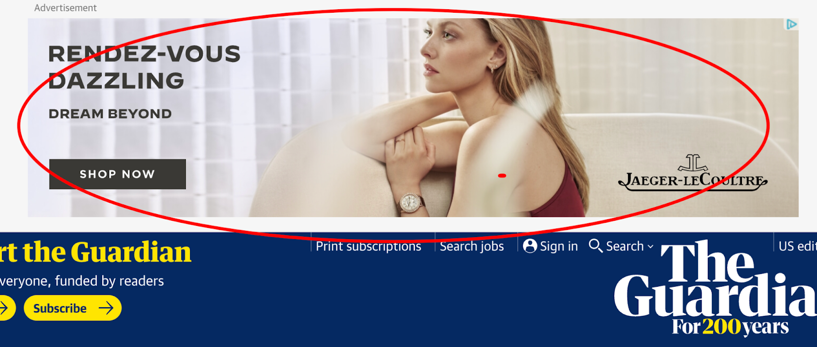 Horizontal display ad from The Guardian