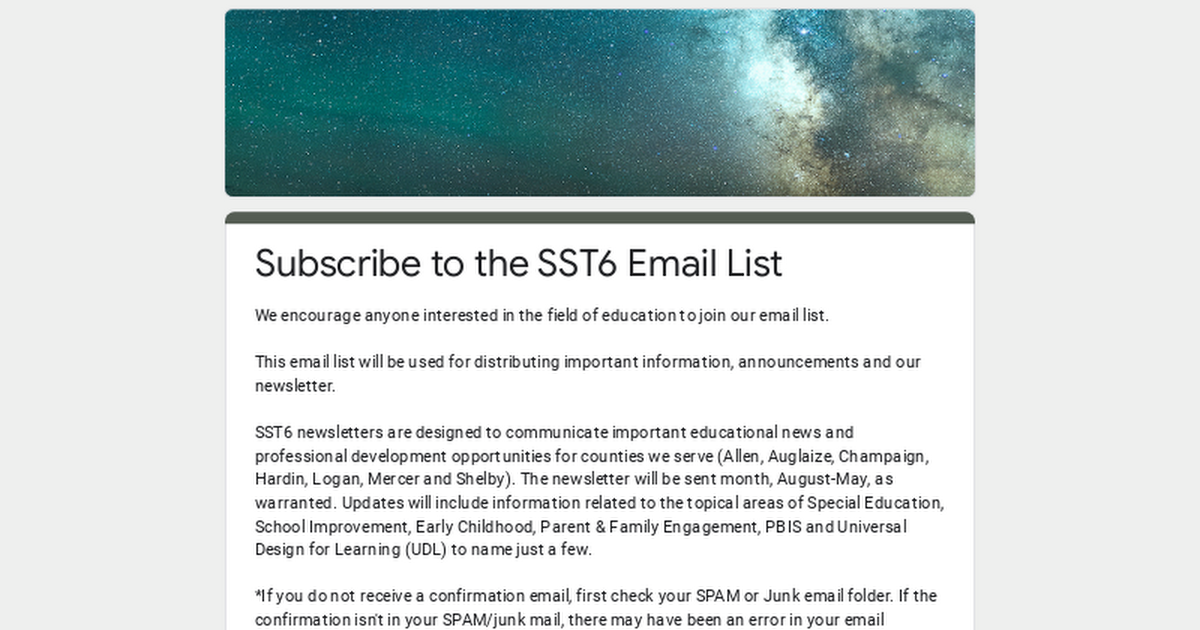 Subscribe to the SST6 Email List