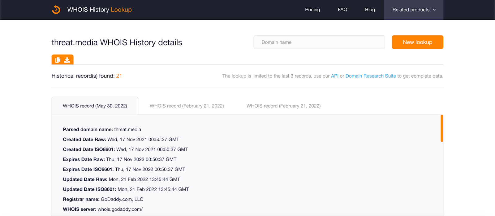 domain name history