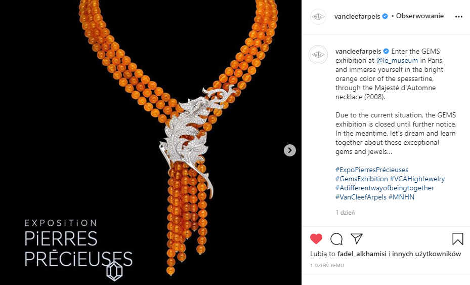 Marketing w branży jubilerskiej - screen posta Van Cleef & Arpels