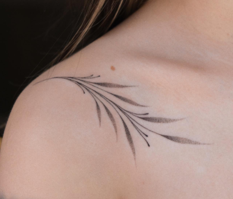 Symmetry Leaves Stick And Poke Shoulder Tattoo