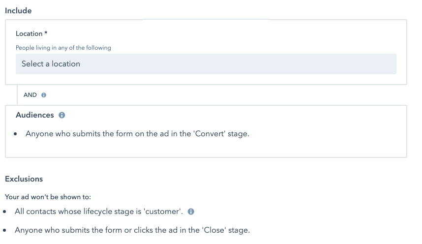 Select Location in HubSpot Ad Sequence Tool