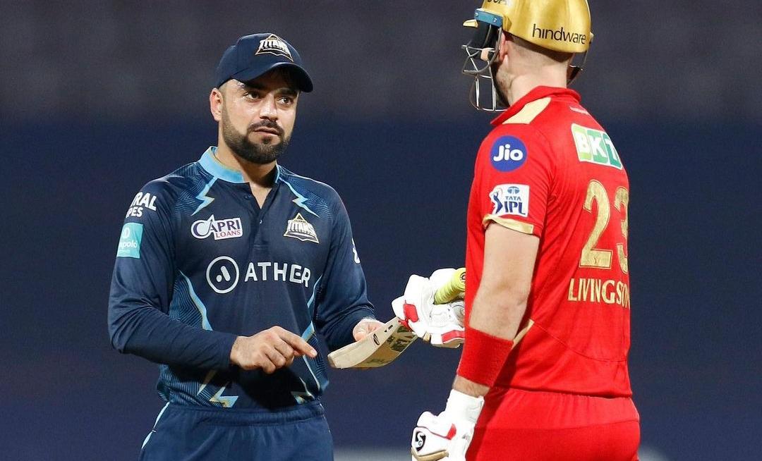 Wholesome scenes as Livingstone's bat was checked by Rashid Khan when he hit the longest six of the season