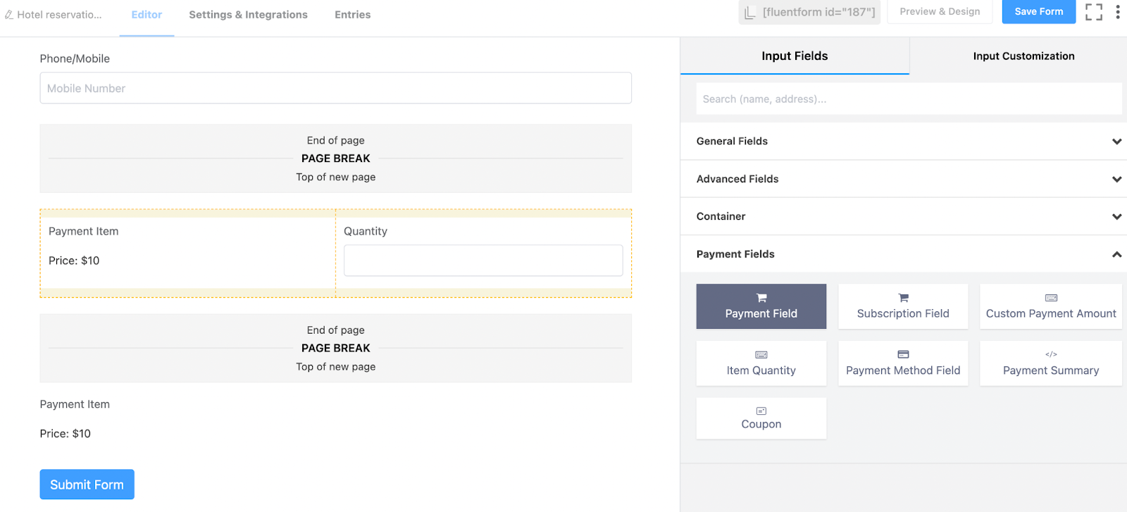 wordpress booking form