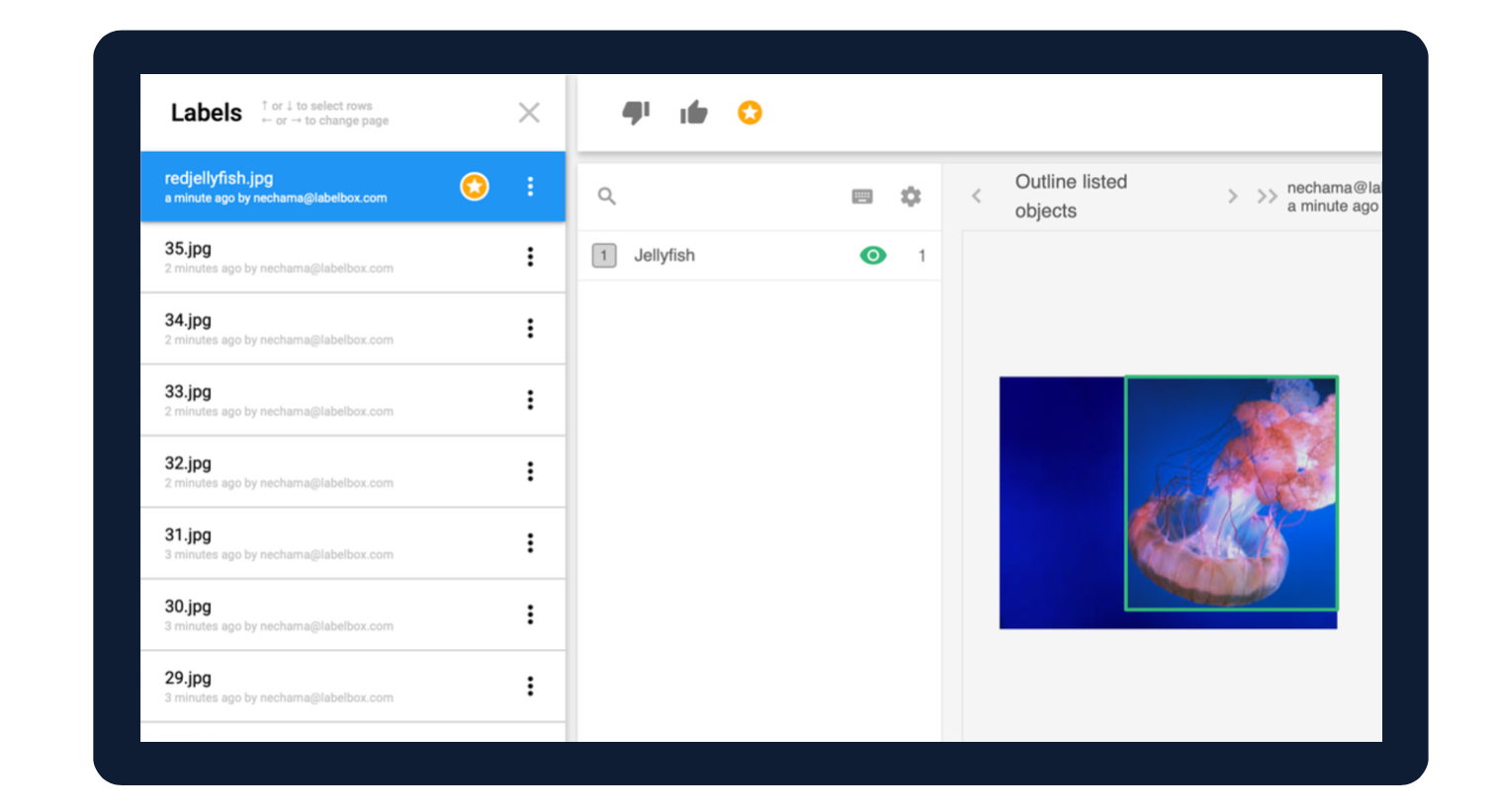 Benchmarks in action, highlighting the example labeled asset with a gold star.