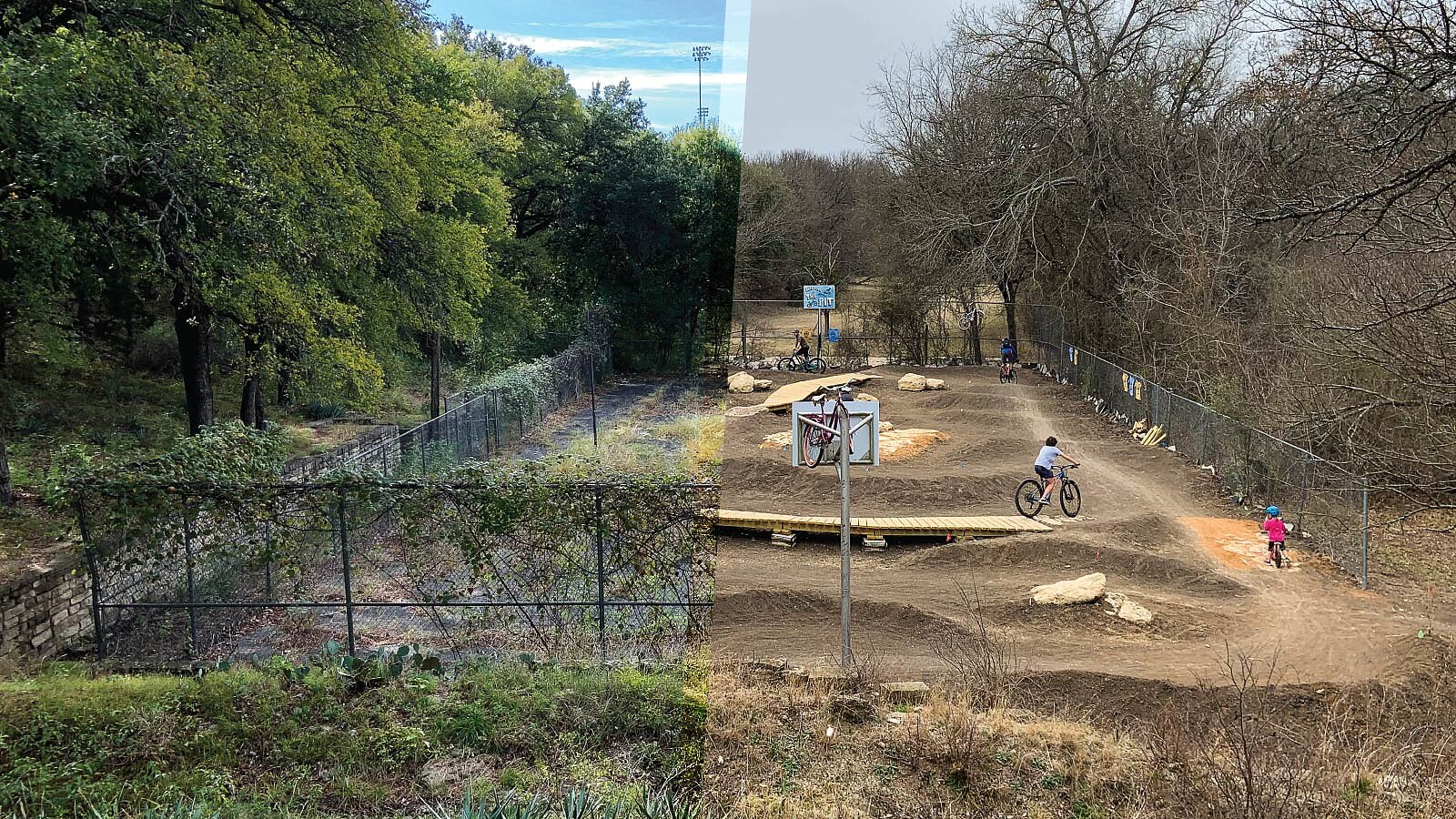 Before and after photo shows the amazing potential of pumptrack bike parks!