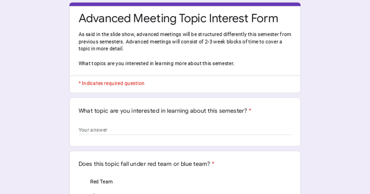 Advanced Meeting Topic Interest Form