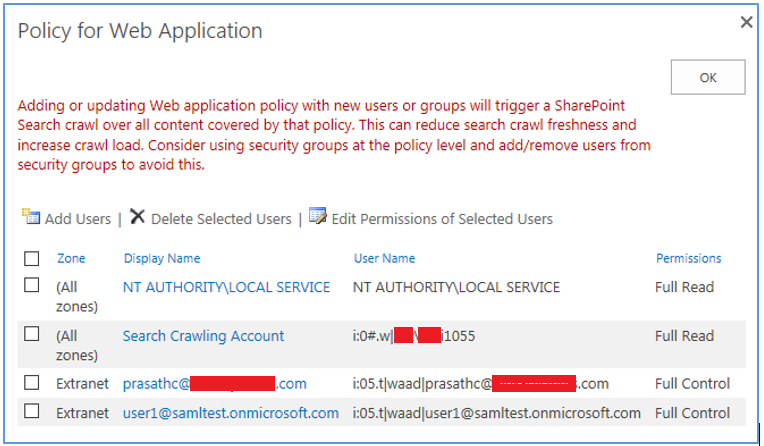 Policy for Web Application Settings.