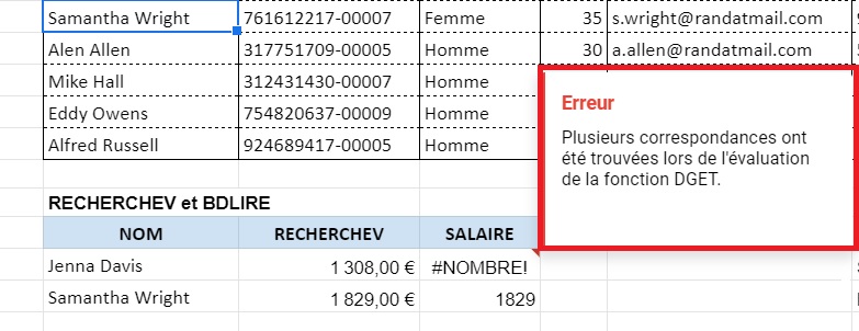 Google Sheets - Fonctions BDLIRE et RECHERCHEV
