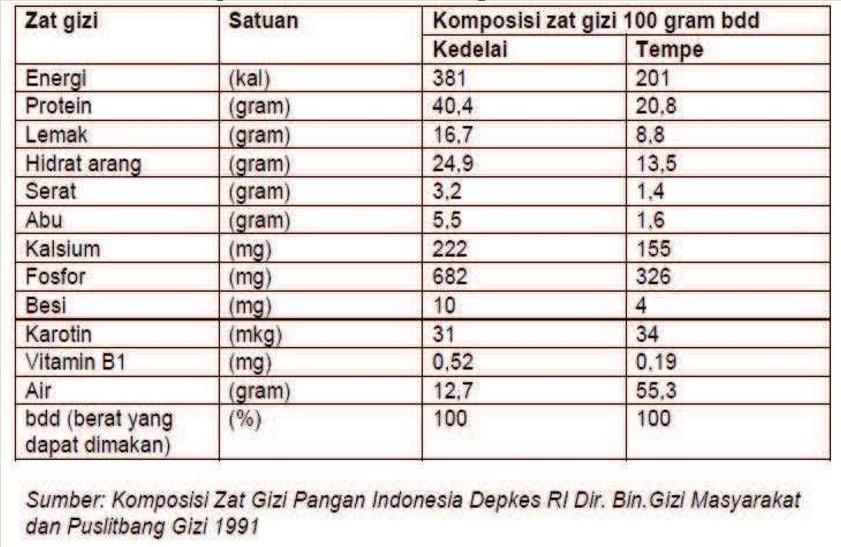 kandungan gizi tempe