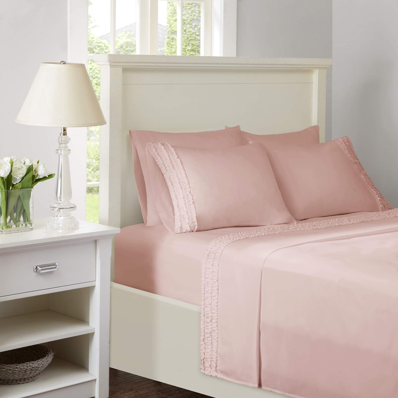Ga giường màu hồng phấn đơn giản, thanh lịch