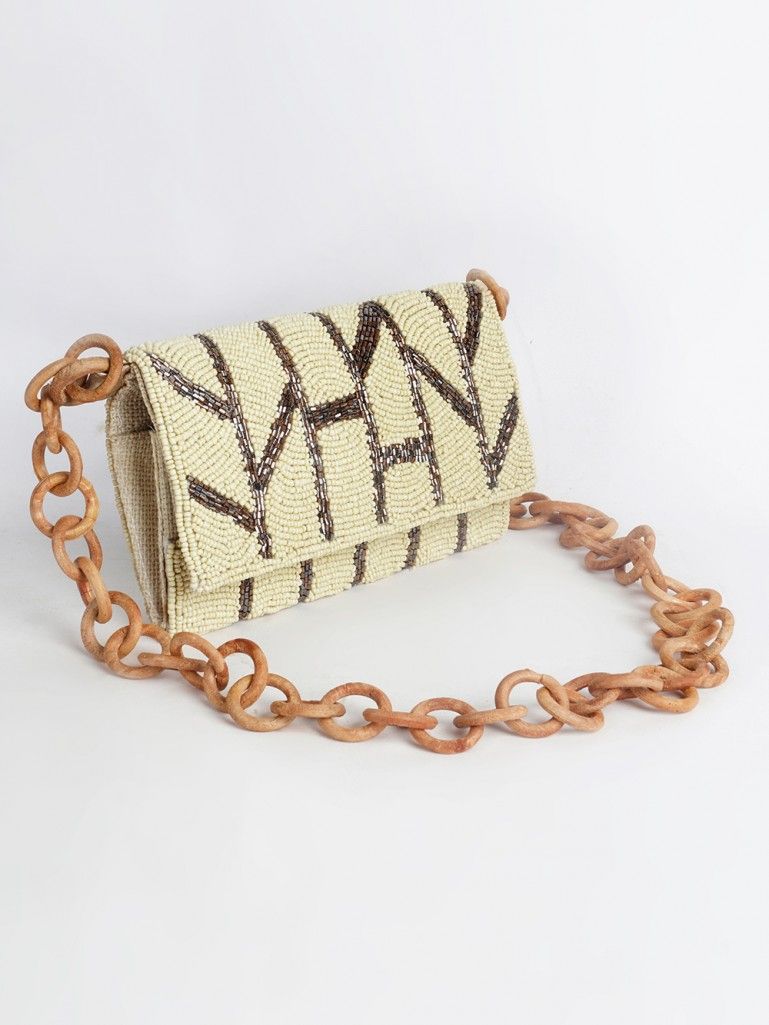 Cream Gold Hand Embroidered Jute Sling Bag