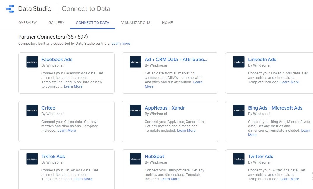 Google Data studio Windsor.ai connectors