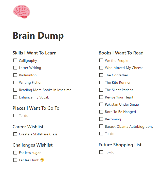 Brain Dump templates 