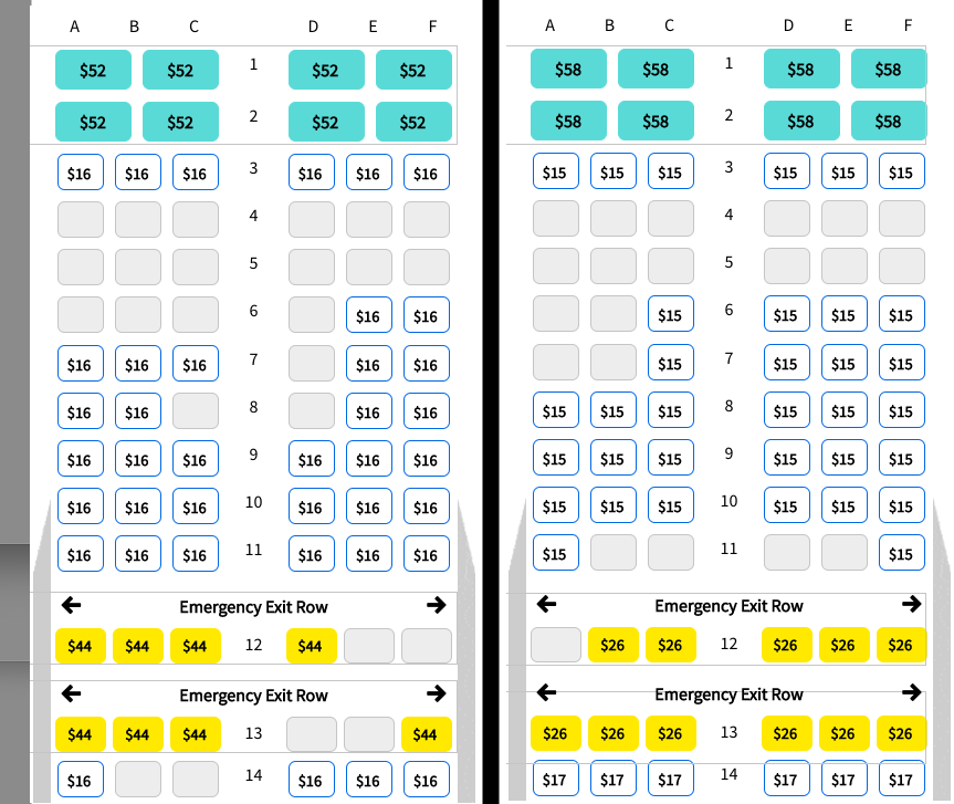 sample pricing of seats in spirit airlines