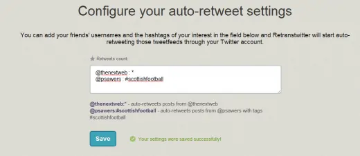 configure your auto-retweet settings - auto retweet tools - TweetJumbo.com- twitter automation bot tool