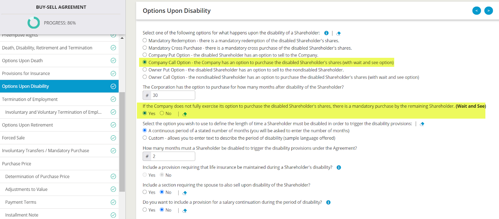 Above is a screenshot of disability options within Business Docx.