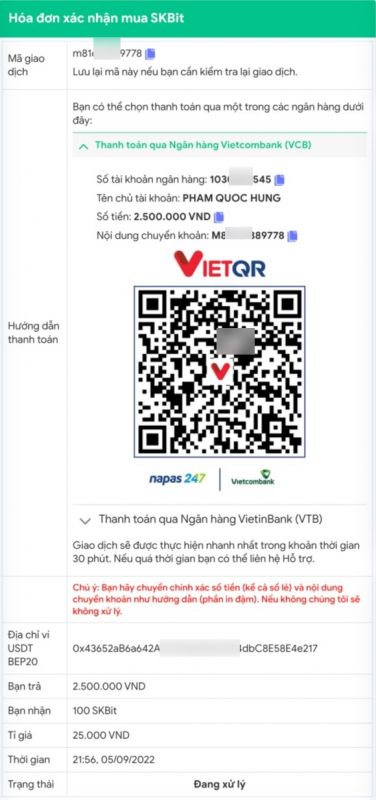 Chi tiết đơn hàng mua SKBit