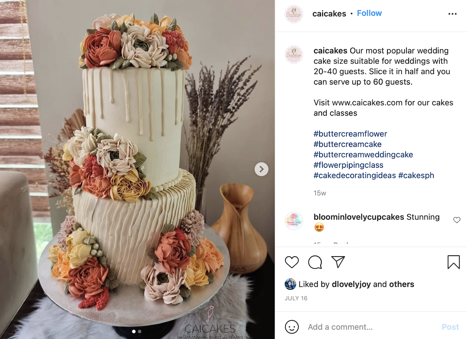 Caicakes cake with florals