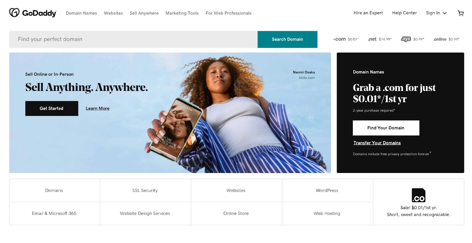 GoDaddy website builder homepage