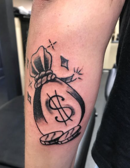 Realistic Money Bag Tattoo