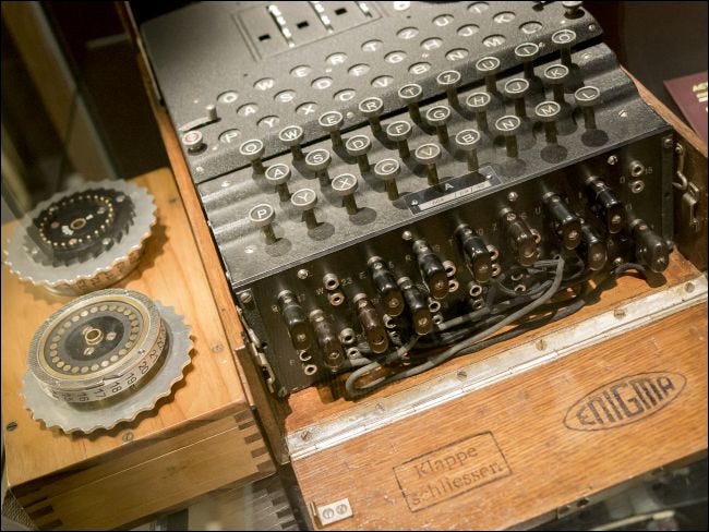 An Enigma Machine at Bletchley Park in Britain.